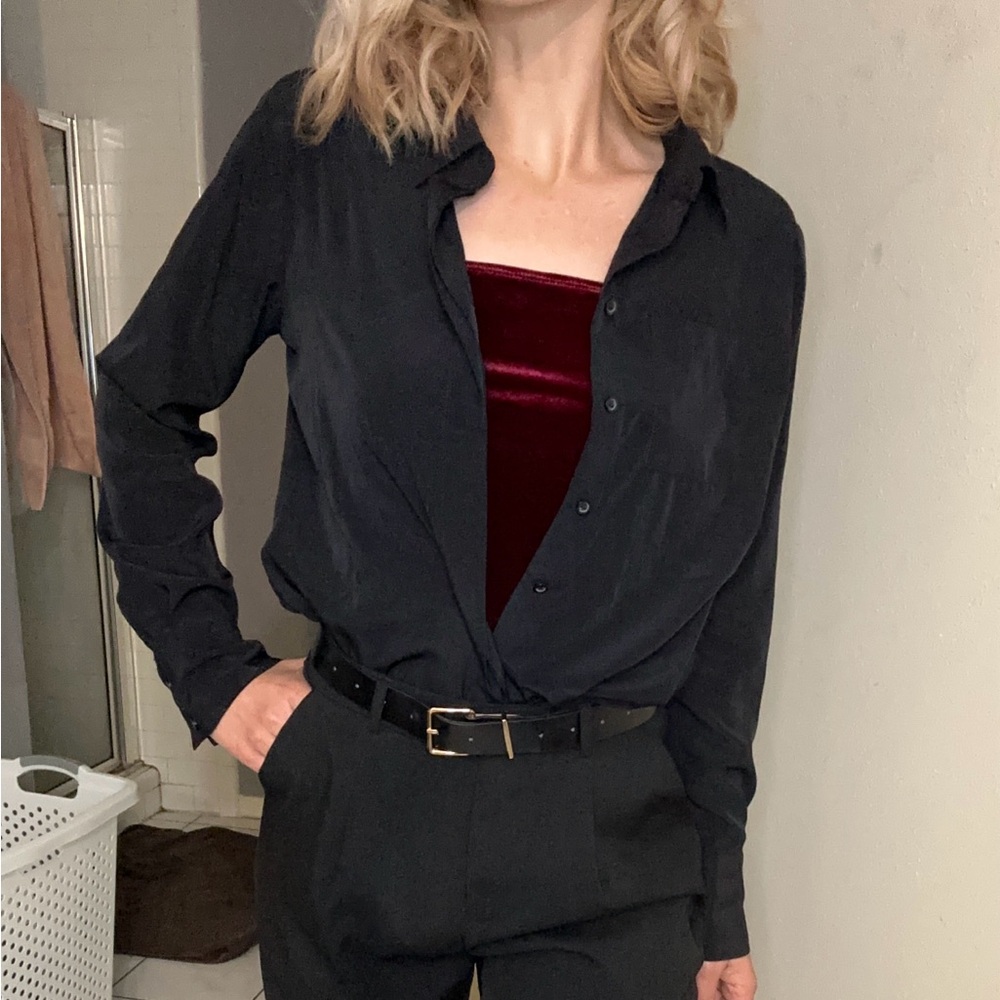 Nine West Black Collard Button Up Long Sleeve Size S
